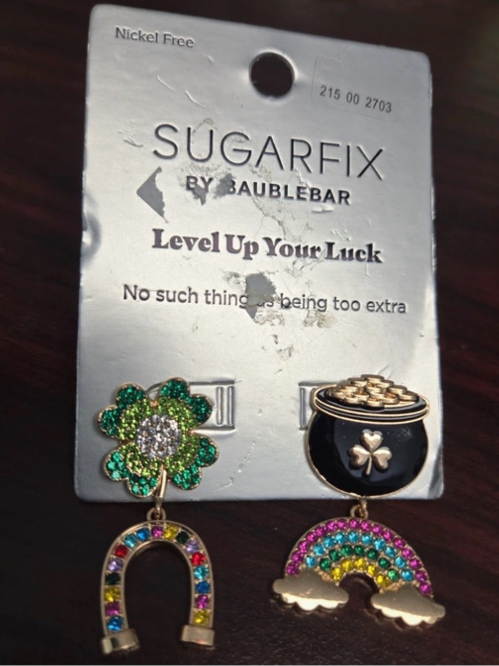 BAUBLEBAR St. Patrick’s Clover Horseshoe Gold Rainbow Luck Drop Earrings NEW NWT